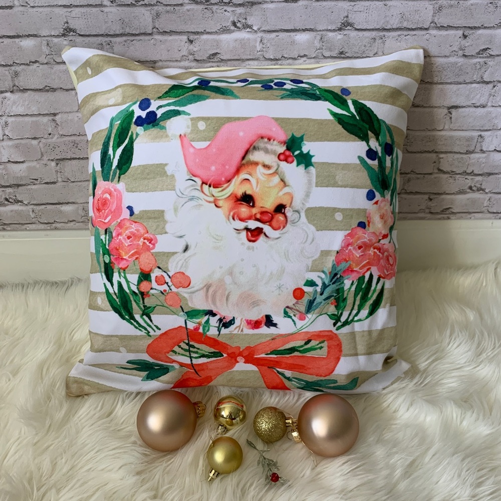 Christmas Vintage Santa Modern beige decor pillow 18x18 with zipper